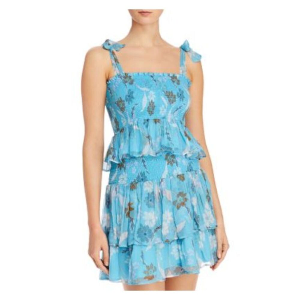 DOLAN Womens Aqua Short Sleeve Square Neck Short Evening Fit + Flare Dress L